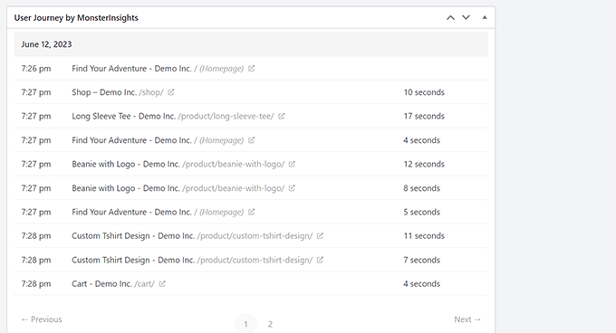 Viewing User Journey in MonsterInsights