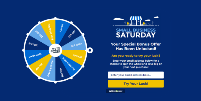OptinMonster を使用して作成されたスピン・トゥ・ウィン・オプトインの例