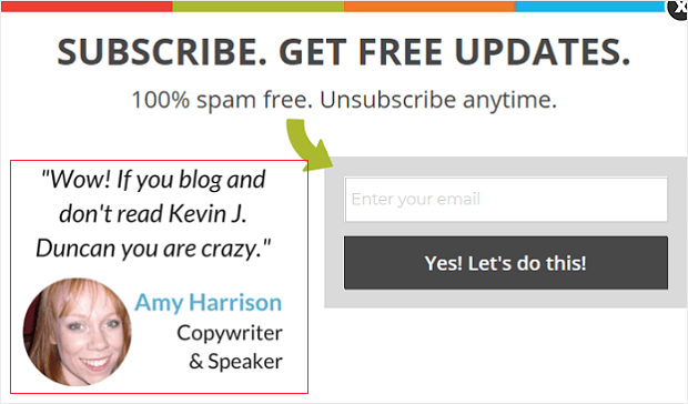 Example of Adding a Celebrity Testimonial to a Popup