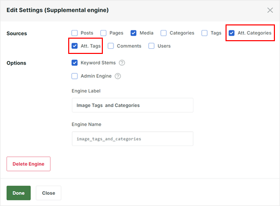 Creating a search engine that indexes image tags and categories with SearchWP