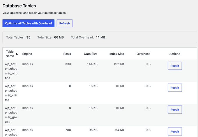 Repararea tabelelor DB Optimizer Repararea tabelelor DB Optimizer