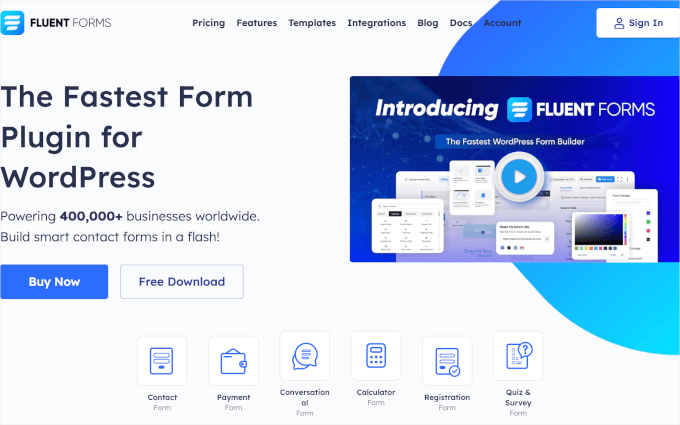 fluentforms-homepage Fluent Forms' homepage