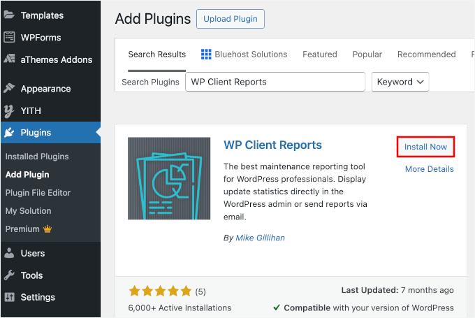 Installing WP Client Reports in WordPress