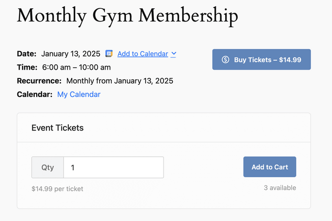 Sell tickets with Sugar Calendar