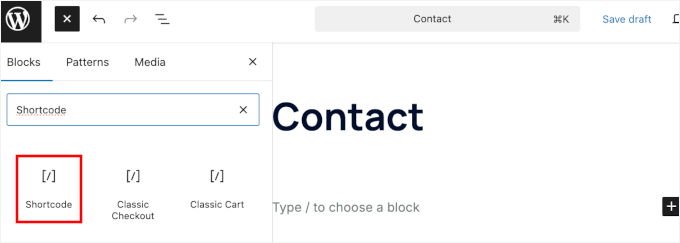 Adicionando o bloco de shortcode ao editor de conteúdo do WordPress Adicionando o bloco de shortcode ao editor de conteúdo do WordPress