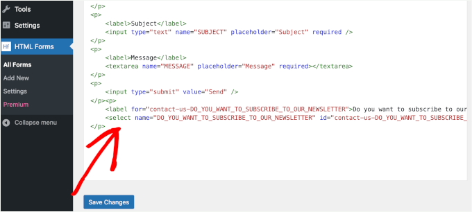 Dropdown field added to HTML Forms