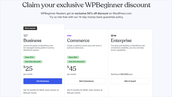 WordPress.com pricing plans