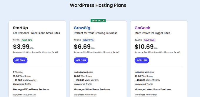 SiteGroundの料金プラン