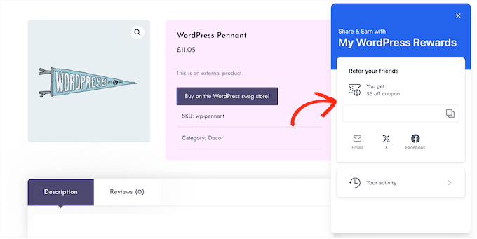 An example of a refer a friend program, created using RewardsWP