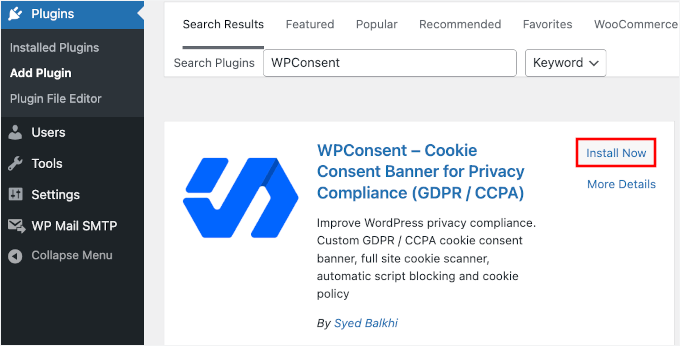 Installing WPConsent in WordPress Installing WPConsent in WordPress