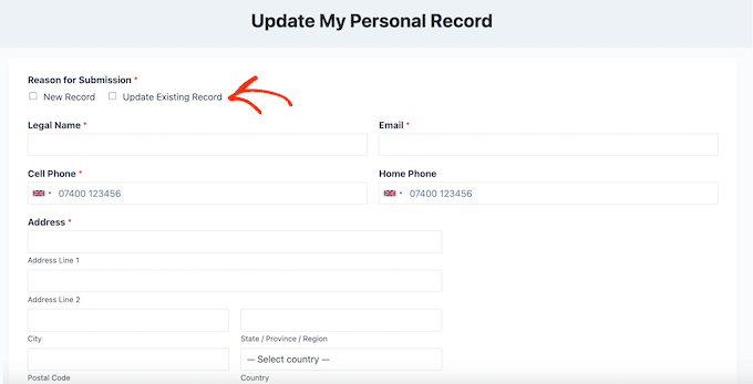 How to update an existing record upon visitor request, using WPForms 