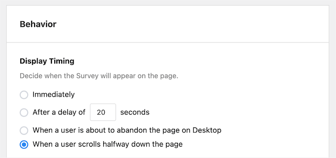 Setting up UserFeedback's display timing