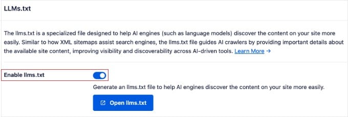 Enabling LLMs.txt in AIOSEO