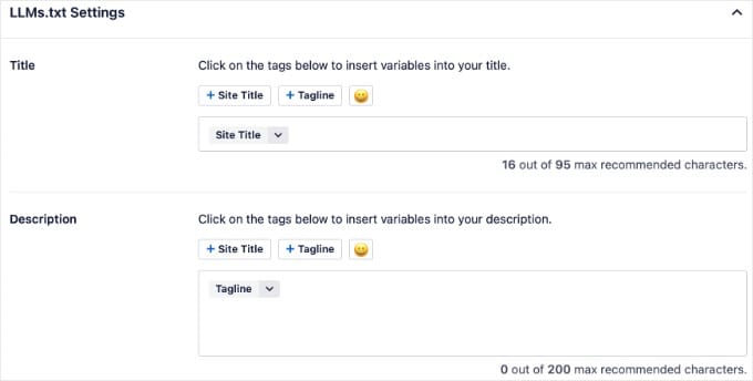 LLMs.txt Settings in AIOSEO