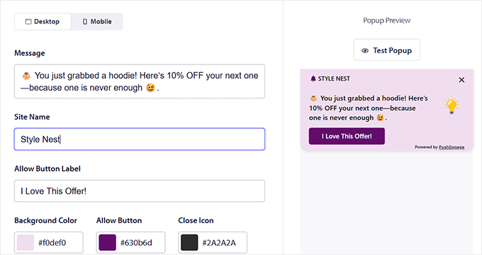 Create a push notification with PushEngage