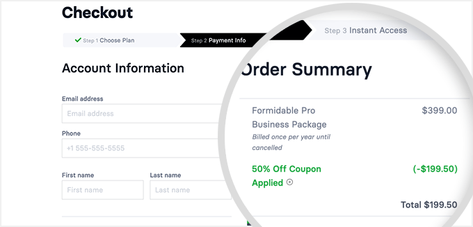 Formidable Forms checkout page