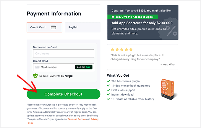 Formidable Forms payment details