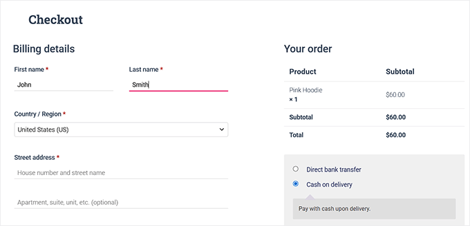 Preview of a guest checkout in WooCommerce