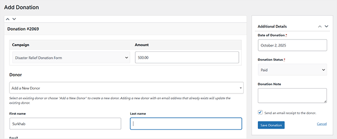 Add a new donor in Charitable