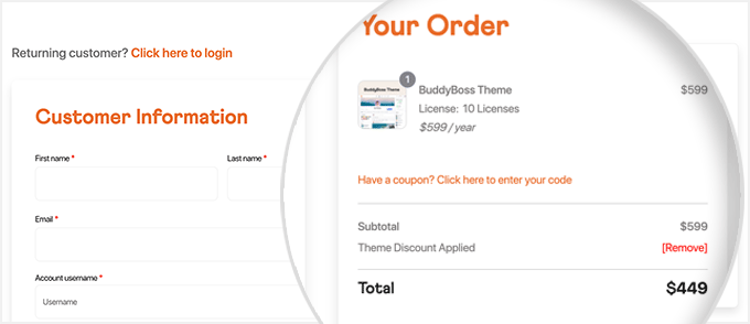 Resumen de pago y pedido de BuddyBoss