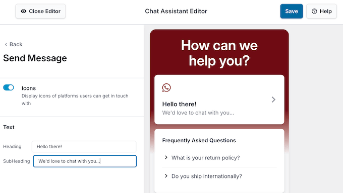 Adăugarea de mesaje unice la un widget de chat în timp real