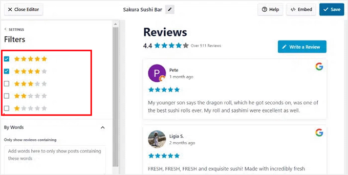 Filtrera Google-recensioner efter stjärnbetyg i Smash Balloon Filtrera Google-recensioner efter stjärnbetyg i Smash Balloon