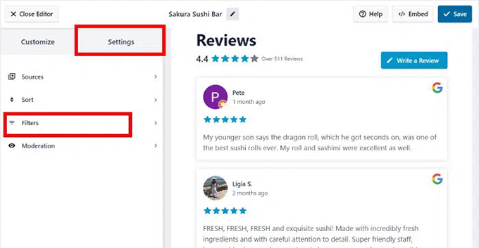Välj alternativet Filter i Smash Balloon Välj alternativet Filter i Smash Balloon