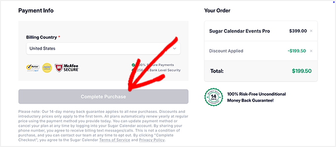 Sugar Calendar Payment