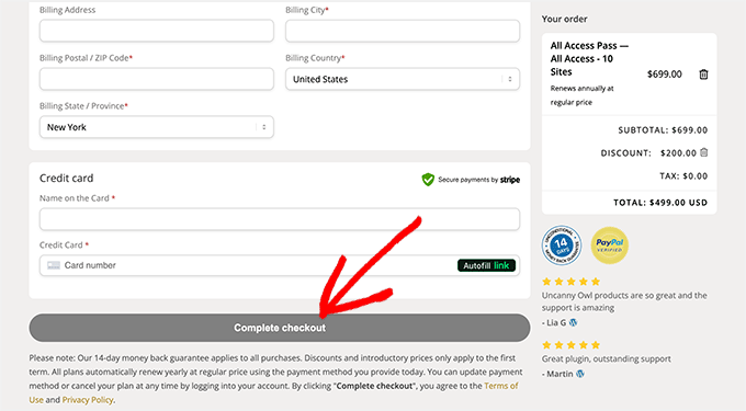 Uncanny Owl payment and billing details