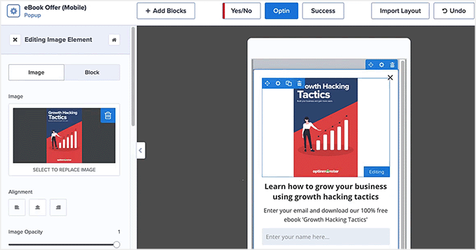 Progetta popup exit-intent per dispositivi mobili in OptinMonster