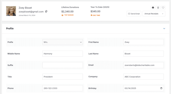 Managing donors in the WordPress dashboard