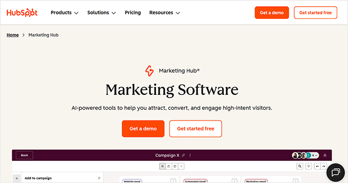 Sito web di HubSpot Marketing Hub