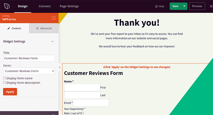 Thank you page with customer reviews form in SeedProd