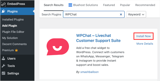 Installation de WPChat dans WordPress