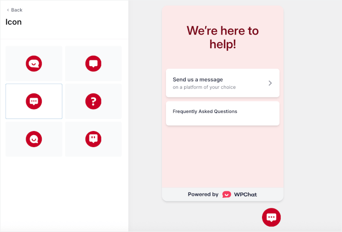 Välja en ikon för click-to-chat-knappen Välja en ikon för click-to-chat-knappen