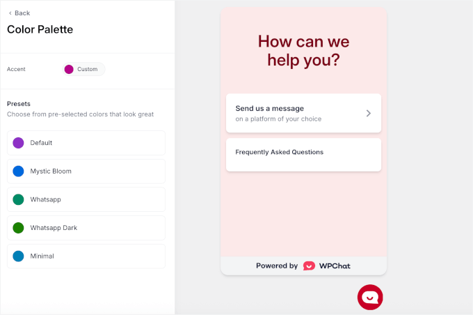 Välja ett tema för click-to-chat-knappen Välja ett tema för click-to-chat-knappen