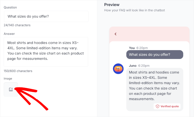 Ajout d'une image à une FAQ dans WPChat