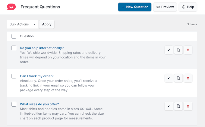 Toutes les FAQ dans WPChat