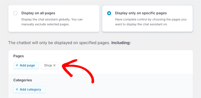 Choix de la page Boutique pour afficher le click-to-chat