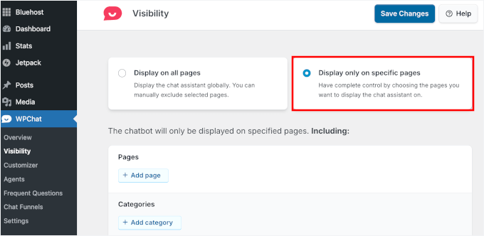 Affichage du bouton click-to-chat sur des pages spécifiques