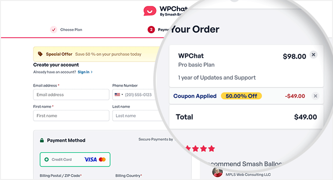 WPChat checkout page