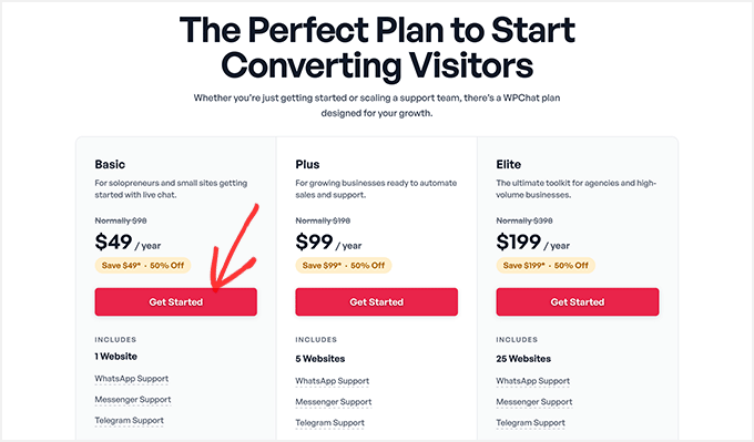 WPChat pricing plans