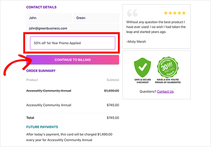 AccessAlly billing details AccessAlly billing details