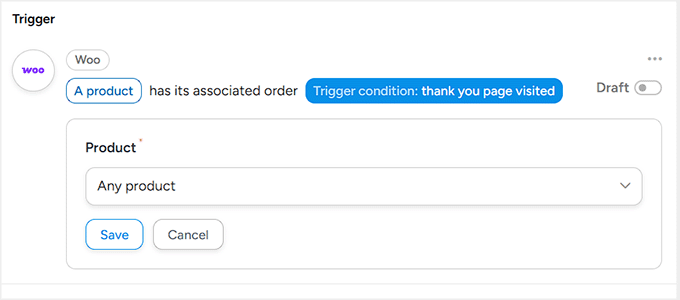 Wählen Sie die Produkte aus, die das Rezept auslösen