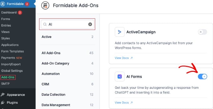 Installing the Formidable Forms AI Forms Add-On