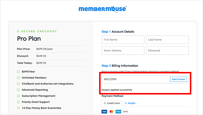 Checkout de MemberMouse