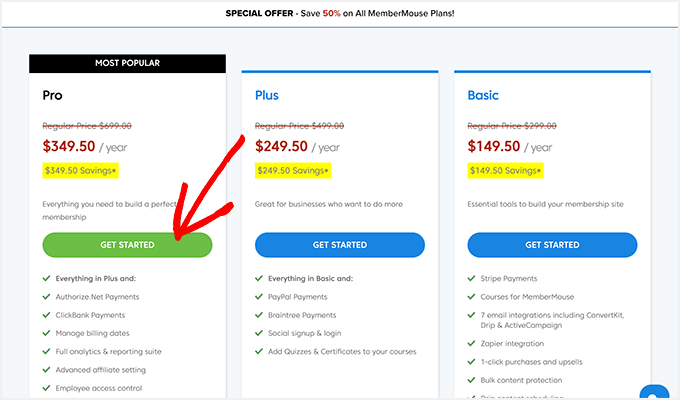 Planes de precios de MemberMouse