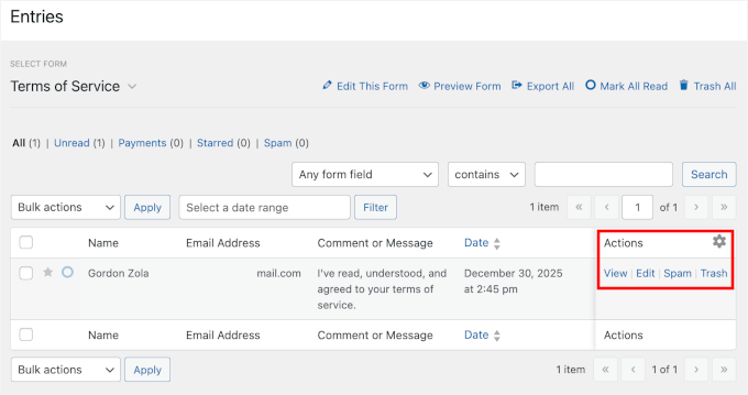 Viewing form entry in WPForms Viewing form entry in WPForms