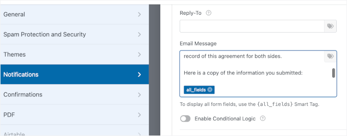 Editing the notification email message Editing the notification email message