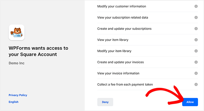 Autoriser WPForms à accéder à votre compte Square Autoriser WPForms à accéder à votre compte Square